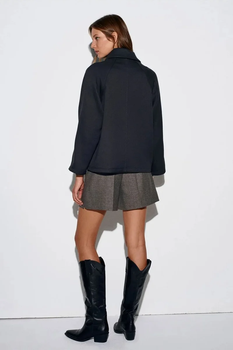 Dilvin Black DILVIN Oversized Plush Woven Button Jacket for Women | Best Price UAE