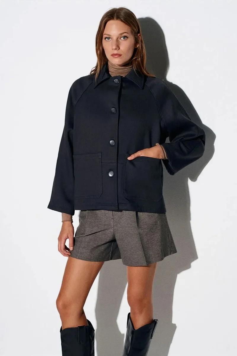 Dilvin Black DILVIN Oversized Plush Woven Button Jacket for Women | Best Price UAE