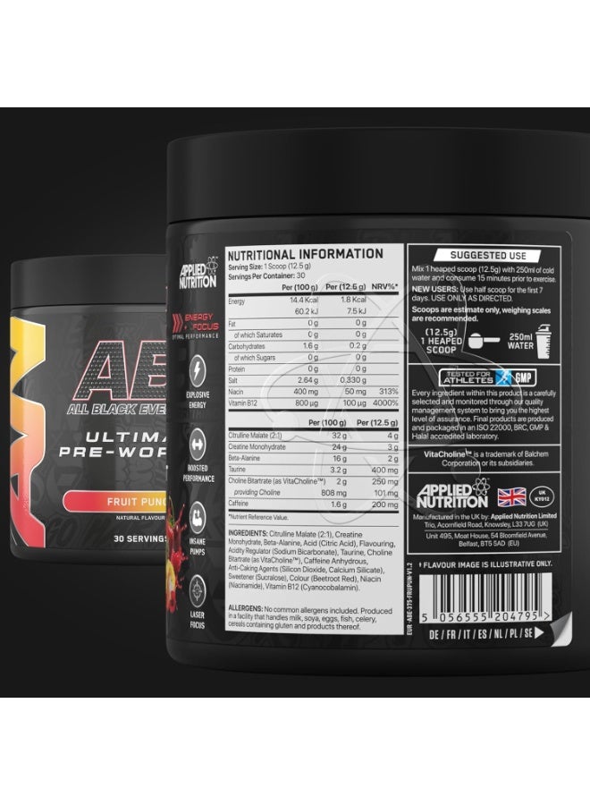 Applied Nutrition Abe Ultimate Pre-workout Food Supplement Fruit Punch Flavour 30 Servings 375 Gm - Image 2