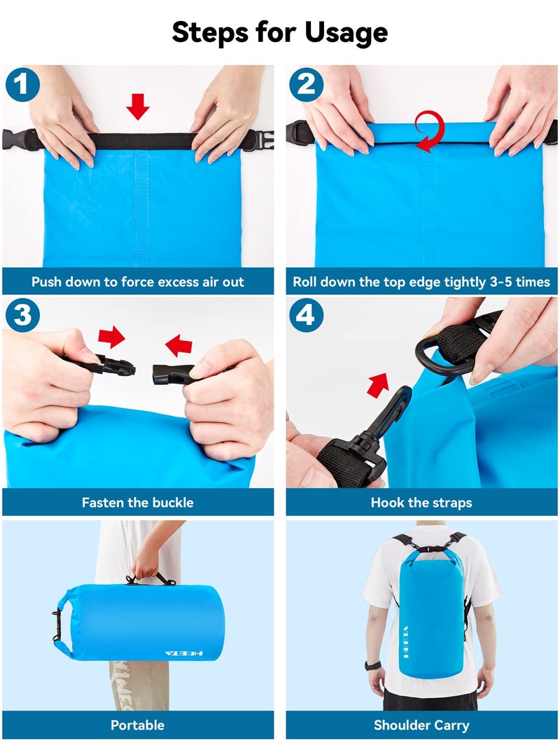 HEETA Waterproof Dry Bag for Women Men (Upgraded Version), Roll Top Lightweight Dry Storage Bag Backpack with Emergency Whistle for Travel, Swimming, Boating, Kayaking, Camping, Beach (Blue, 5L) - Image 4