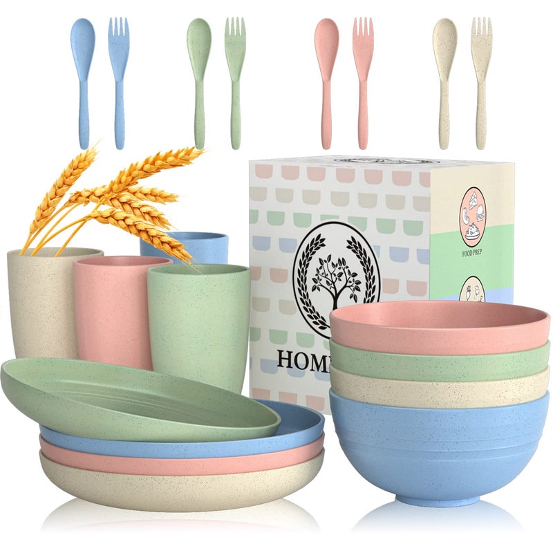 Homienly Wheat Straw Dinnerware Sets 20 PCS Dishes Dinnerware Set Microwave and Dishwasher Safe Lightweight Unbreakable Dishes Reusable Dinner Plates Kids Plates and Bowls Sets for Kitchen Camping
