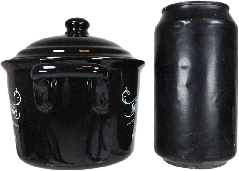 Ebros Gift Macabre Wicca Alchemy Witches And Magic Black Porcelain Crock Pot Shaped Bowl With Spoon And Lid Cereal Soup Serving Mugs Bowls Occult Witchcraft Dead Hungry Skull Bone Appetit - Image 4