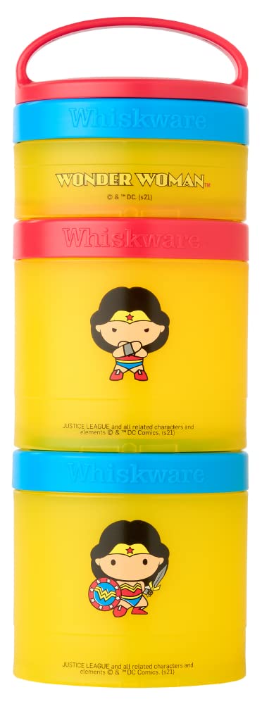 Whiskware Justice League Stackable Snack Containers for Kids and Toddlers 3 Stackable Snack Cups for School or Travel Wonder Woman Pack of 1
