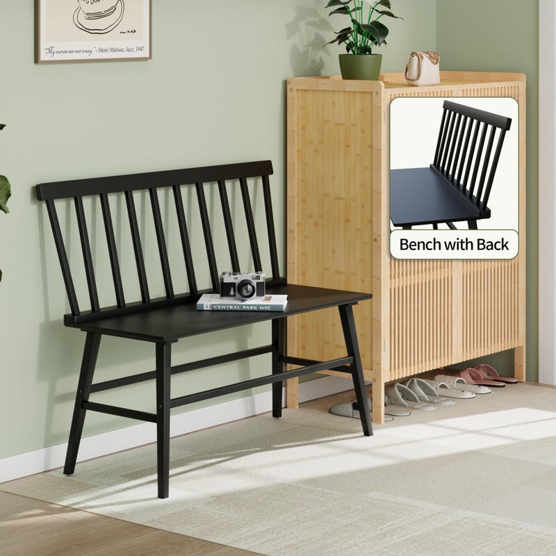 APRTAT Bamboo Entryway Bench, Farmhouse Dining Bench with Spindle Back 3 Person Indoor Bench Chair Wood Windsor Bench Durable Easy Assembly for Foyer Balcony Hallway Living Room (Black) - Image 4