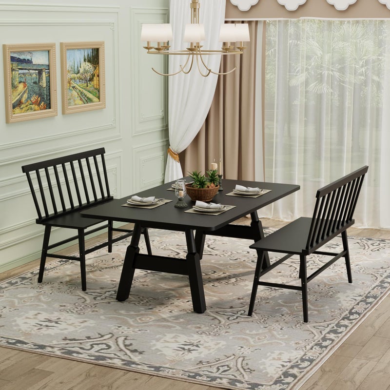 APRTAT Bamboo Entryway Bench, Farmhouse Dining Bench with Spindle Back 3 Person Indoor Bench Chair Wood Windsor Bench Durable Easy Assembly for Foyer Balcony Hallway Living Room (Black) - Image 5