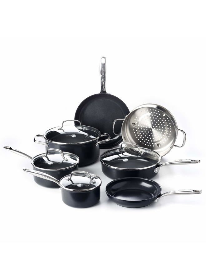 Greenpan Prime Midnight Healthy Ceramic Nonstick Black Cookware Pots and Pans Set, 11-Piece - Image 1