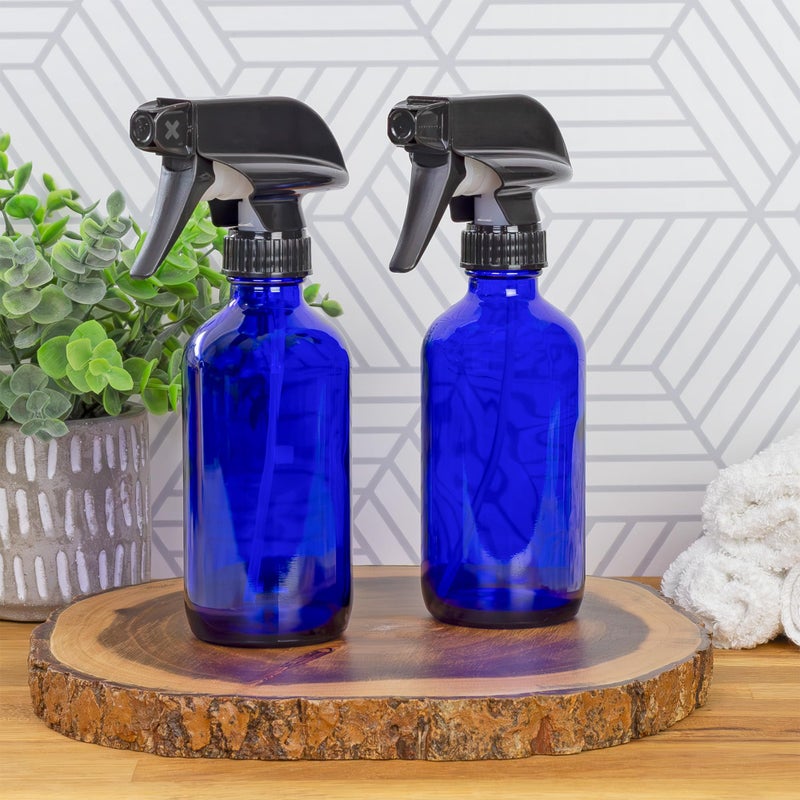 Cornucopia Brands 8-Ounce Cobalt Blue Glass Boston Round Spray Bottles (2 Pack) 3-Setting Heavy Duty Sprayers, Empty Refillable Bottle - Image 2