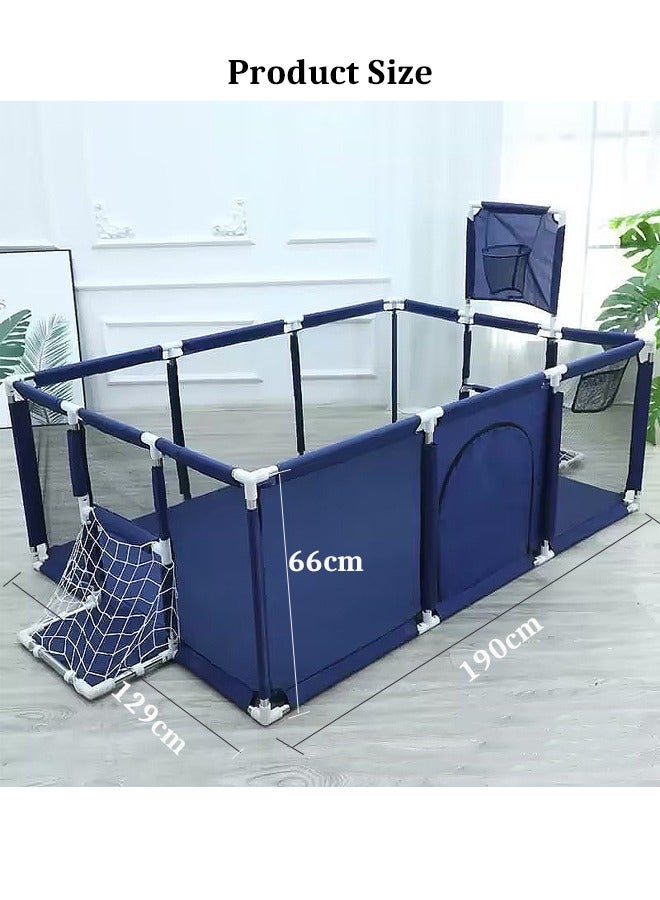 Bukela Deep Blue Baby Playpen with Basketball Hoop & Soccer Gate - XL Toddler Safety Playard for Indoor/Outdoor Use, Portable Activity Center with Crawling Space (190x129x66cm)  - Image 2