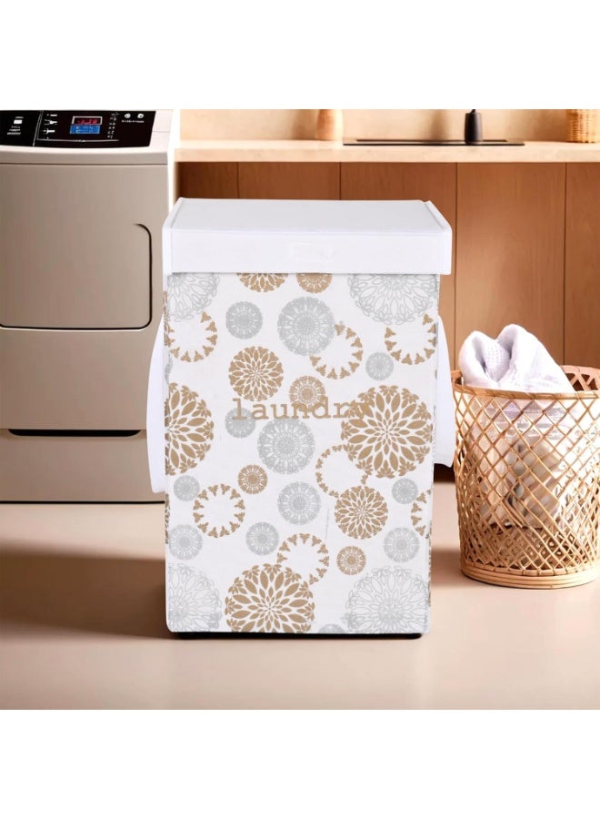 Kuber Industries Kuber Industries Clothes Basket (75 LTR) Toy Storage Box | Foldable Laundry Bag | Lid & Handles | Gola Print | Dress Bin for Clothes | Washing Cloth Basket | Dhakkan Box | White - Image 1