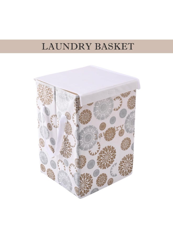 Kuber Industries Kuber Industries Clothes Basket (75 LTR) Toy Storage Box | Foldable Laundry Bag | Lid & Handles | Gola Print | Dress Bin for Clothes | Washing Cloth Basket | Dhakkan Box | White - Image 3
