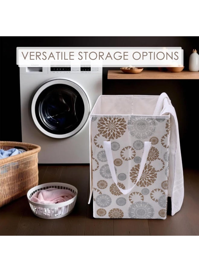 Kuber Industries Kuber Industries Clothes Basket (75 LTR) Toy Storage Box | Foldable Laundry Bag | Lid & Handles | Gola Print | Dress Bin for Clothes | Washing Cloth Basket | Dhakkan Box | White - Image 4