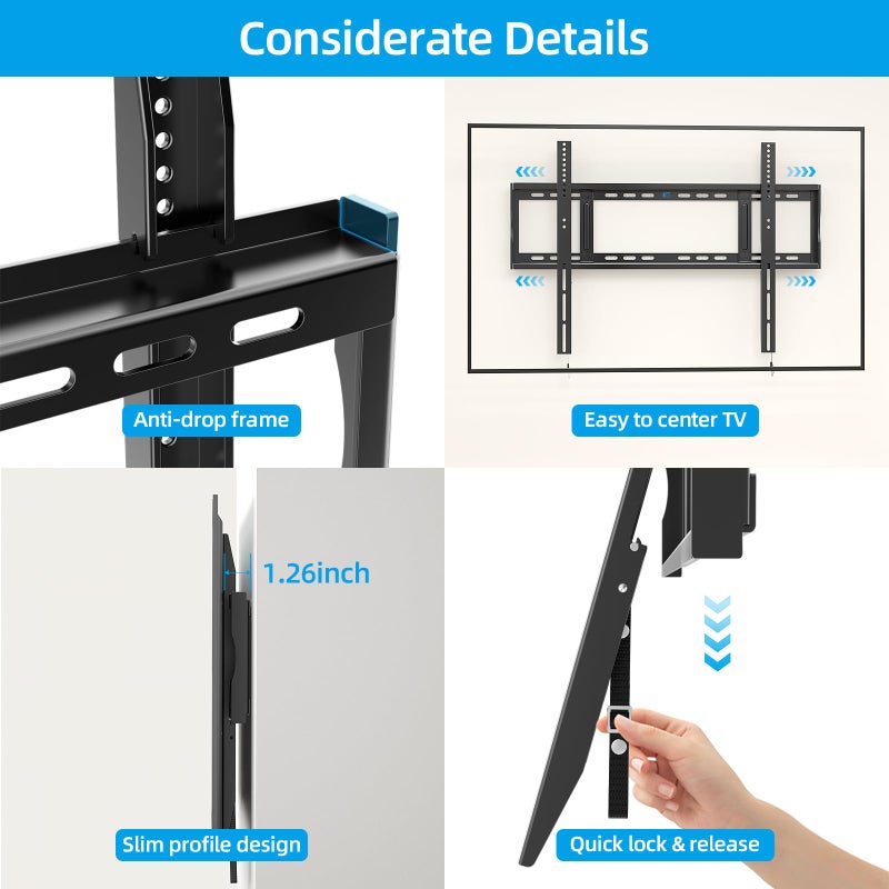 HOME VISION Heavy Duty Fixed TV Wall Mount Bracket for 48-120 Inch Extra Large Flat Screen Smart TVs, 264 Lbs Capacity, Max VESA 800x600 mm, Stud Spacing 12"-28", Low-Profile Flush Slim Design, HV8801 - Image 3