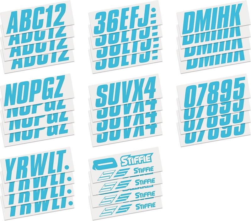 Stiffie Shift Sky Blue 3" ID Kit Alpha-Numeric Registration Identification Numbers Stickers Decals for Boats & Personal Watercraft - Image 4