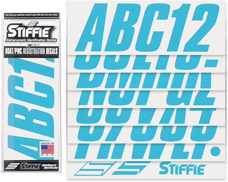 Stiffie Shift Sky Blue 3" ID Kit Alpha-Numeric Registration Identification Numbers Stickers Decals for Boats & Personal Watercraft - Image 2