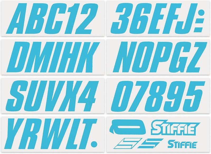 Stiffie Shift Sky Blue 3" ID Kit Alpha-Numeric Registration Identification Numbers Stickers Decals for Boats & Personal Watercraft - Image 3