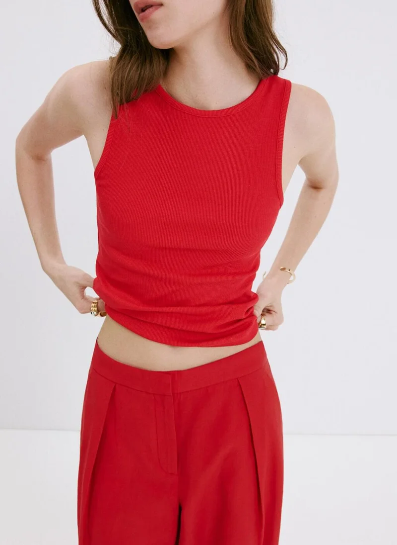 مانجو Ribbed Cotton-Blend Top