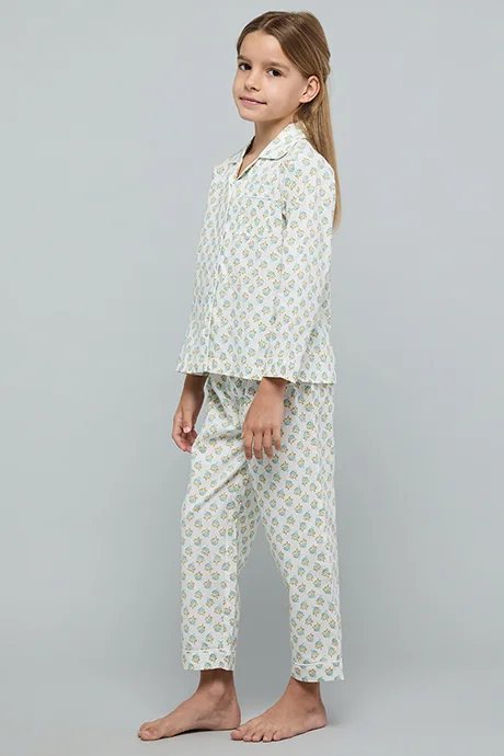 R&B Printed Lapel Collar Pyjama Set
