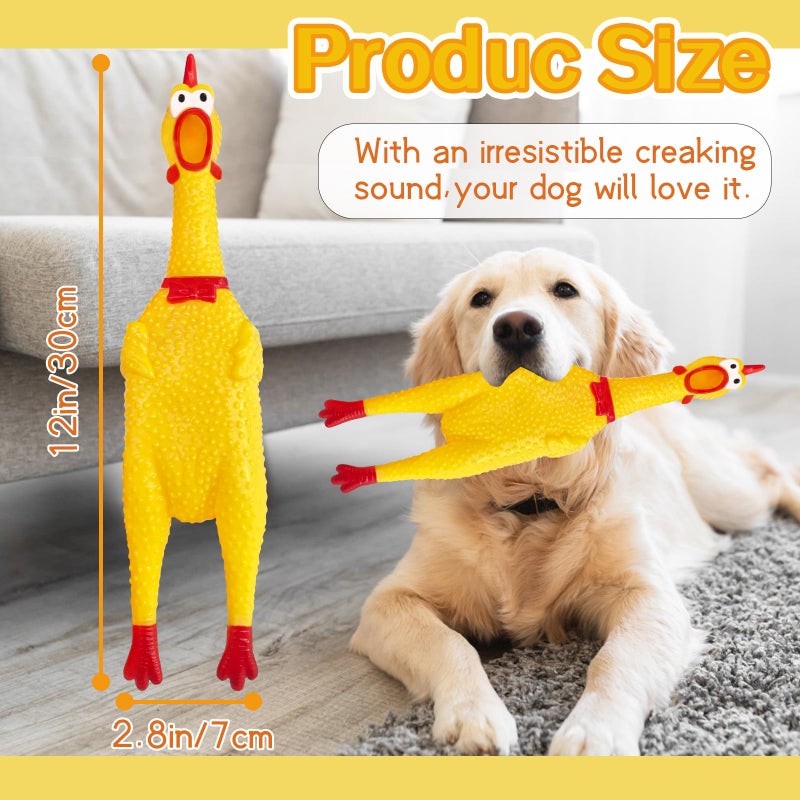 Xeehwb Rubber Chicken,12 Inch Yellow Screaming Chicken Dog Toys,Squeeze Squawking Chickens,Prank Noise Maker Dog Toys for Silly Novelty Party Favors,Family Games - Image 2
