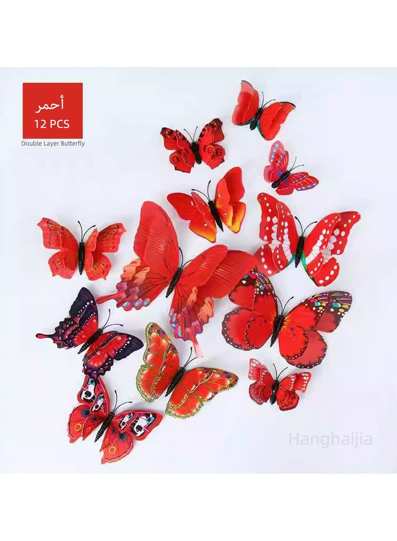 Hanghaijia 12 PCS 3D stereo simulation double layer butterfly living room wall scene decoration wall stickers bedroom room kindergarten creative refrigerator stickers - Image 1