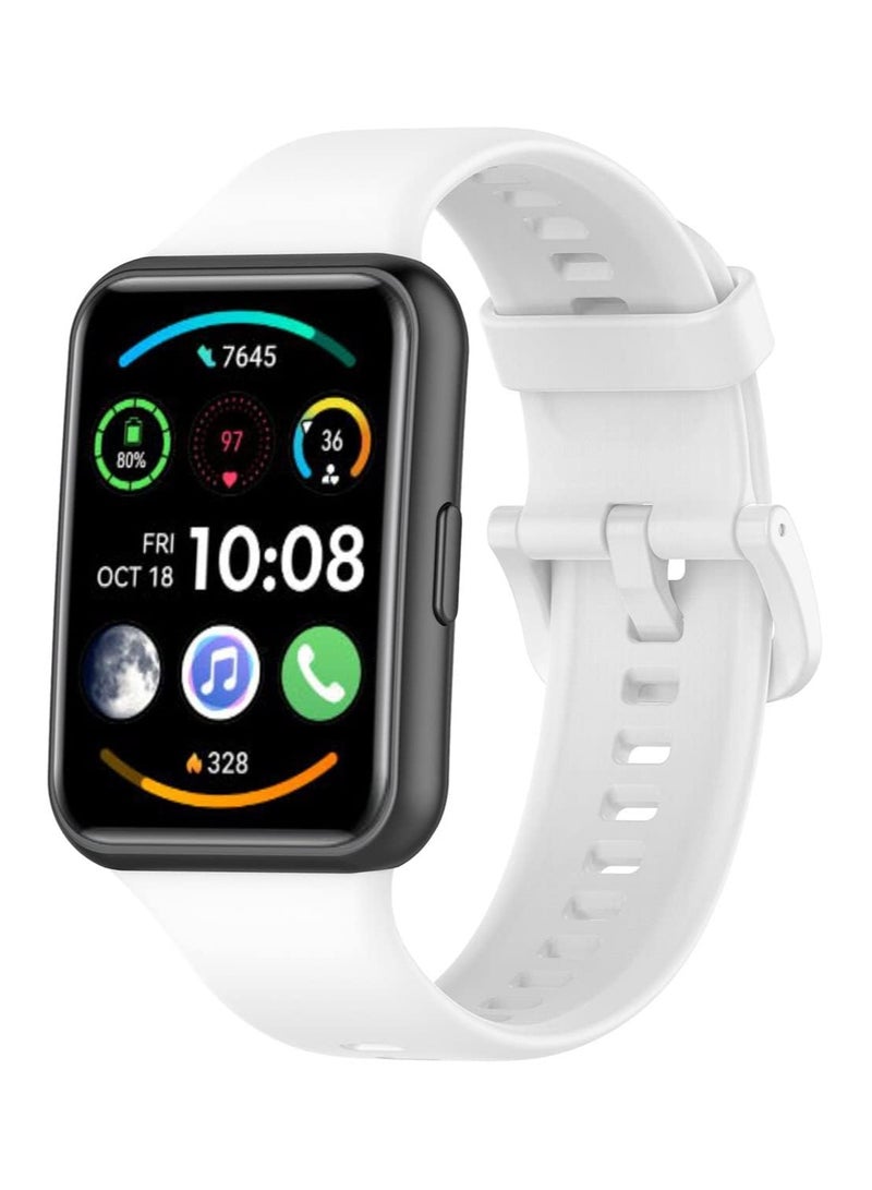 حزام ساعة من السيليكون متوافق مع ساعة Huawei Watch Fit 2، حزام ساعة رياضي من السيليكون، سوار معصم (أبيض) - Image 1