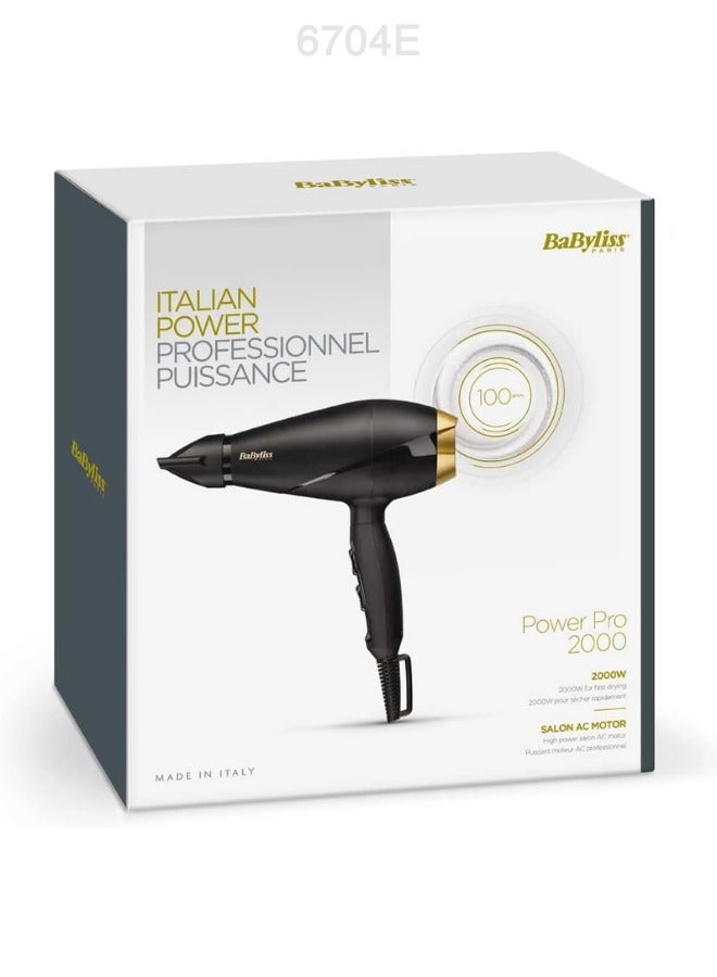 BaByliss Power Pro 2000 Hair Dryer, 2000 Watt - 6704E with 5 Years Warranty Black - Image 2