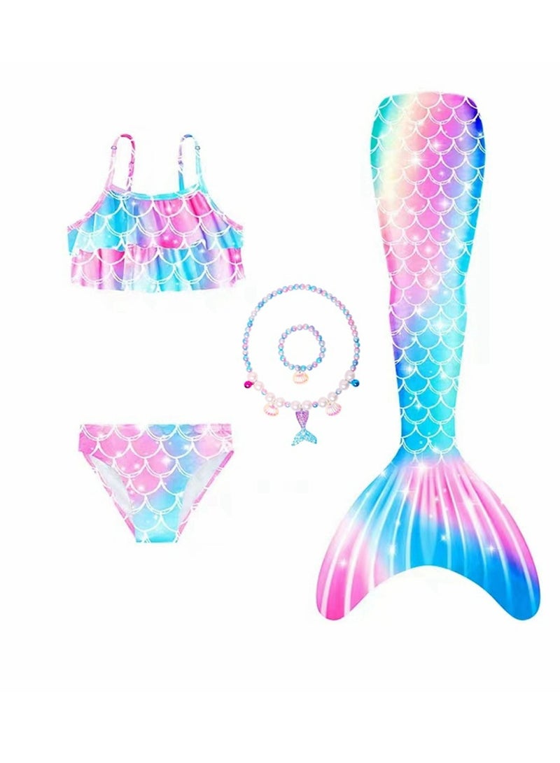 كول بيبي بدلة سباحة للفتيات من COOLBABY مكونة من ثلاث قطع للأطفال بتصميم حورية البحر بذيل حورية البحر (120 مقاسًا) - Image 1