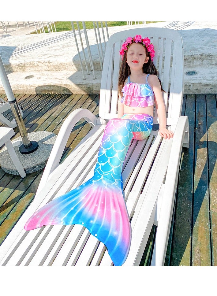 كول بيبي بدلة سباحة للفتيات من COOLBABY مكونة من ثلاث قطع للأطفال بتصميم حورية البحر بذيل حورية البحر (120 مقاسًا) - Image 2