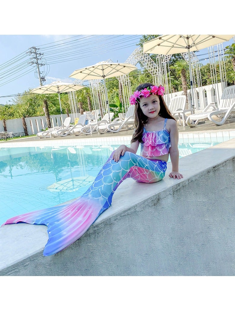كول بيبي بدلة سباحة للفتيات من COOLBABY مكونة من ثلاث قطع للأطفال بتصميم حورية البحر بذيل حورية البحر (120 مقاسًا) - Image 4