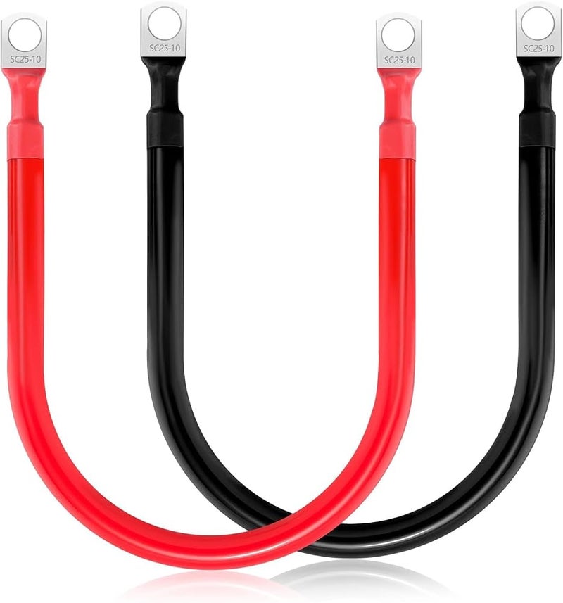 Odluzy 4AWG 11.8-Inches Battery Cables Set, (1 Positive & 1 Negtive) with 3/8" M10 Lug Terminals, Ground Cable for Motorcycle, Car, Truck, Rv, Boat, 2 Pcs - Image 1