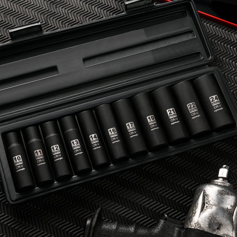 EPAuto 1/2-Inch Drive Metric Deep Impact Socket Set, Cr-V, 6 Points, 11 Sockets - Image 4