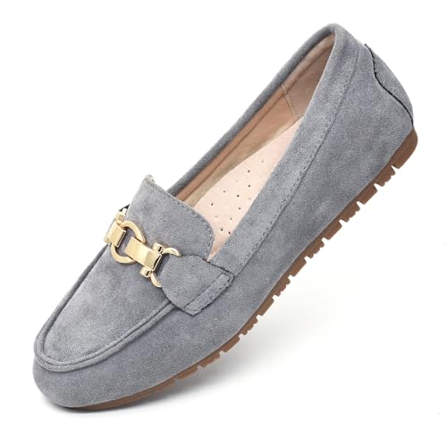 Cvistpieo Loafers for Women Business Casual Shoes Comfortable & Lightweight Penny Loafers Slip On Work Flats Suede Gray Size 6.5