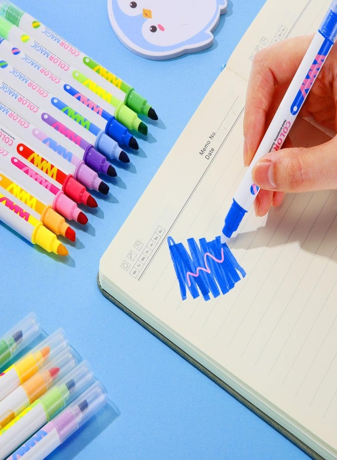 Marspark 50 Pcs Magic Color Changing Markers Bulk Assorted Colors Fluorescent Erasable Highlightes Pens Double Head Highlighter for School Office DIY Cartoon Diary Note Taking Drawing - Image 5