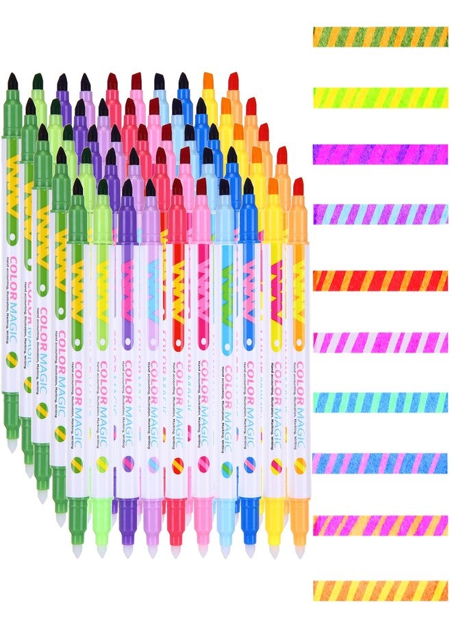 Marspark 50 Pcs Magic Color Changing Markers Bulk Assorted Colors Fluorescent Erasable Highlightes Pens Double Head Highlighter for School Office DIY Cartoon Diary Note Taking Drawing - Image 1