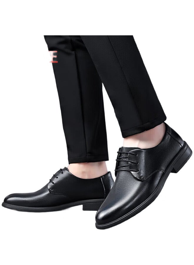 Spider King Leather Shoes For Men, Casual Business Formal Derby Shoes, Cowhide Glossy Lace-Up Wedding Shoes For Men, 28015, Black, Size 45 - Image 1