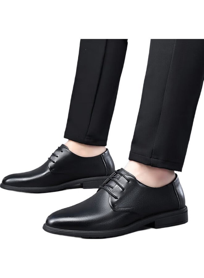 Spider King Leather Shoes For Men, Casual Business Formal Derby Shoes, Cowhide Glossy Lace-Up Wedding Shoes For Men, 28015, Black, Size 45 - Image 2