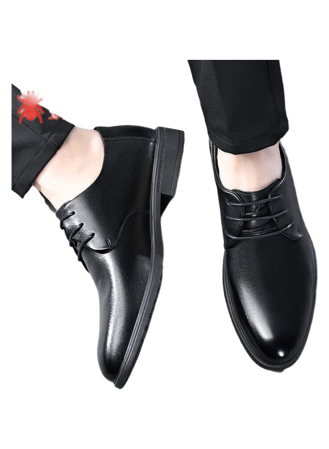 Spider King Leather Shoes For Men, Casual Business Formal Derby Shoes, Cowhide Glossy Lace-Up Wedding Shoes For Men, 28015, Black, Size 45 - Image 3