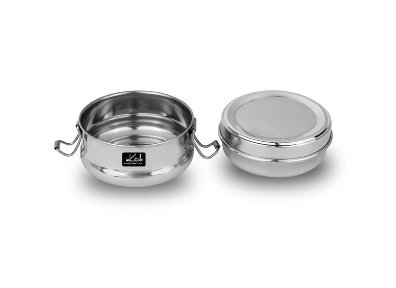 inKitch Steel Tiffin Box for Office Lunch Box for Office Women and Men Tiffin with Steel Separator Plate and Locking Clip Durable Lunch Container 105 cm Dia 300ml Silver - Image 3
