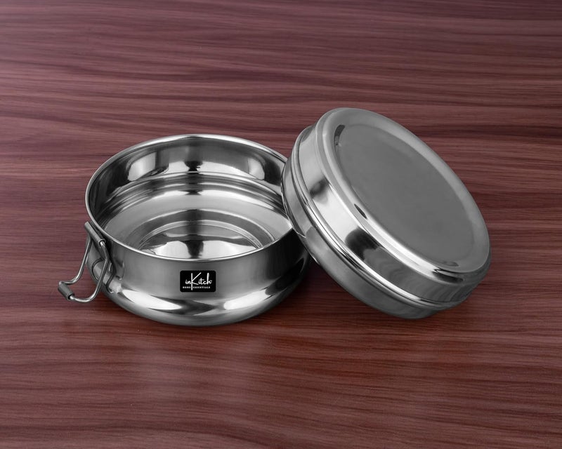 inKitch Steel Tiffin Box for Office Lunch Box for Office Women and Men Tiffin with Steel Separator Plate and Locking Clip Durable Lunch Container 105 cm Dia 300ml Silver - Image 5