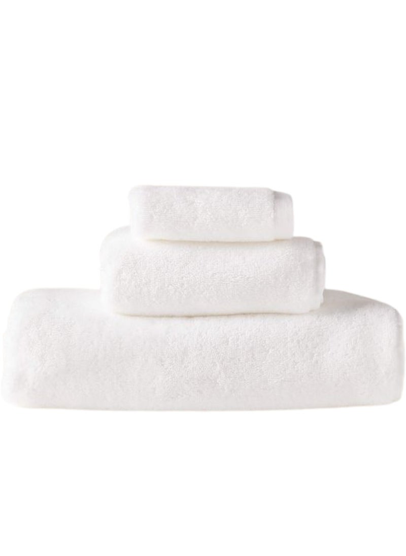 Pearl Coast 3pc Luxury White Towel Set Premium Cotton 550 GSM 1 Bath Towel 70x150cm 1 Hand Towel 41x76cm 1 Face Towel 30X30cm Ultra Soft and Highly Absorbent Expertly Woven for Durability Hotel And Spa Quality Towels  - Image 1