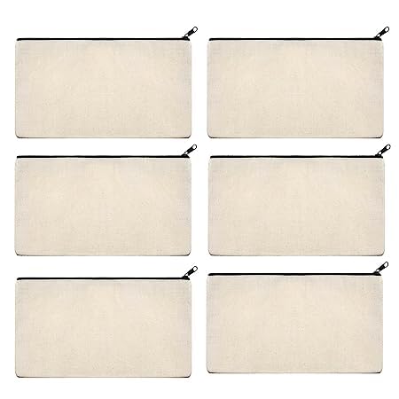 TAKIVA DIY Craft Blank Bag Canvas Makeup Pencil Pouch with Zipper- Multipurpose Pen Pencil Case Cotton Canvas Cosmetic Bag Travel Cosmetic Bag -6 Piece Pack - Image 1