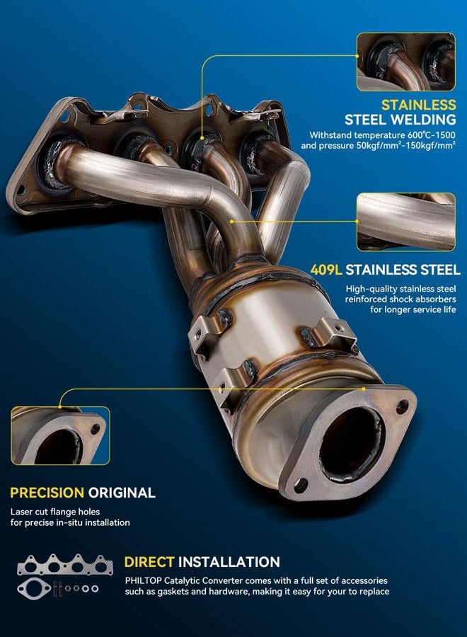 PHILTOP Front Catalytic Converter Kit Compatible with Hyundai Kia, 2012-2019 Accent/Soul/Rio 1.6L, 2012-2017 Veloster 1.6L, Naturally Aspirated Catalytic Converter 16680(EPA Compliant) - Image 3