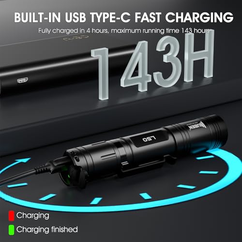 WUBEN مصباح ووبن L50 1200 لومن مصباح تكتيكي محمول قابل لإعادة الشحن IP68 مع 5 أوضاع إضاءة، مصباح LED مع مفتاح ذيل للإضاءة الطارئة، التخييم، فحص المنزل، الإصلاح - Image 5