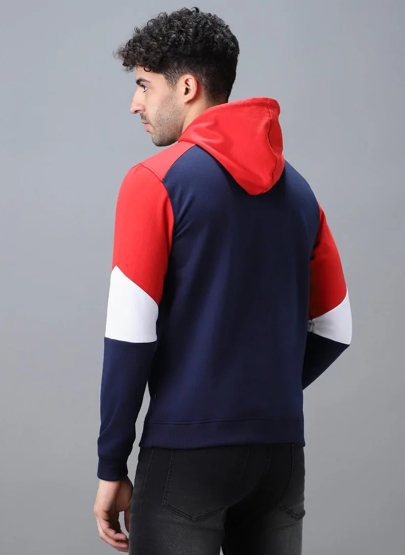 Urbano Fashion  Urbano Fashion Men's Blue, Red Cotton Color Block Hooded Neck Sweatshirt for Men | Best Price UAE