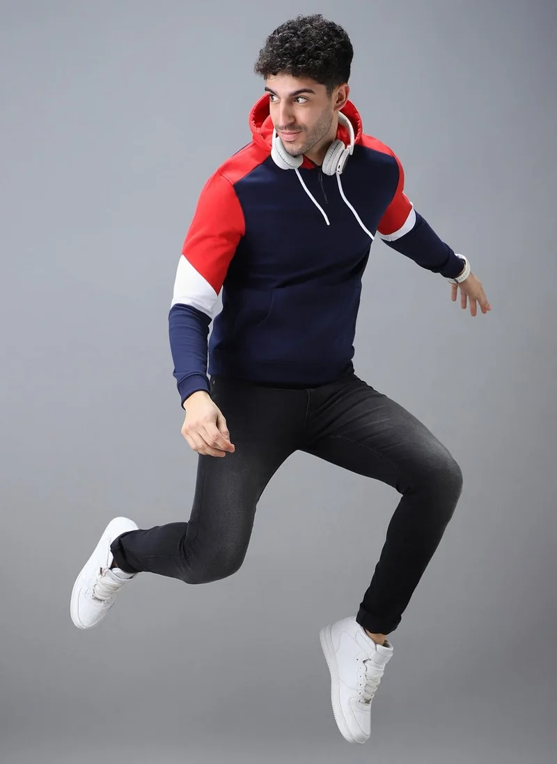 Urbano Fashion  Urbano Fashion Men's Blue, Red Cotton Color Block Hooded Neck Sweatshirt for Men | Best Price UAE