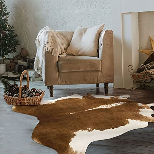BENRON Small Cowhide Rug, Faux Cow Hide Rugs for Entryway Kitchen Hallyway Western Home Decor, Non Slip Cute Rug with Irregular Animal Skins and Hides, Khaki Brown, 2.3 x 3.6ft - Image 4