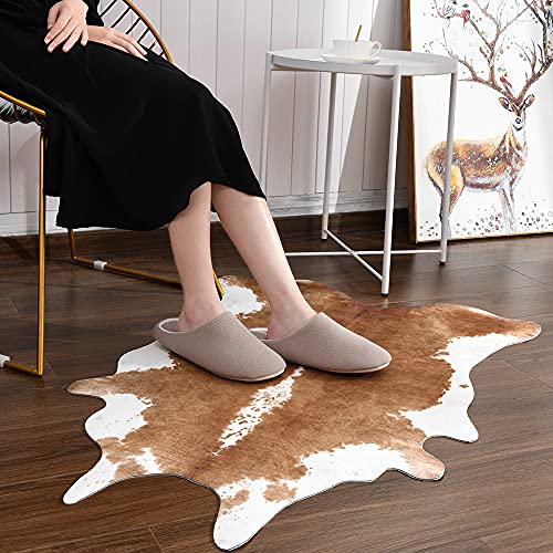 BENRON Small Cowhide Rug, Faux Cow Hide Rugs for Entryway Kitchen Hallyway Western Home Decor, Non Slip Cute Rug with Irregular Animal Skins and Hides, Khaki Brown, 2.3 x 3.6ft - Image 2