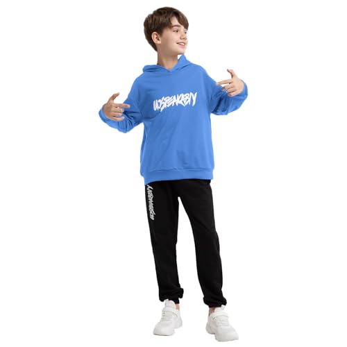 amropi Boy's Kids Tracksuit Pullover Hoodie Jogging Pants Set 2 Pieces Sweatsuit Blue,10-11Years - Image 2