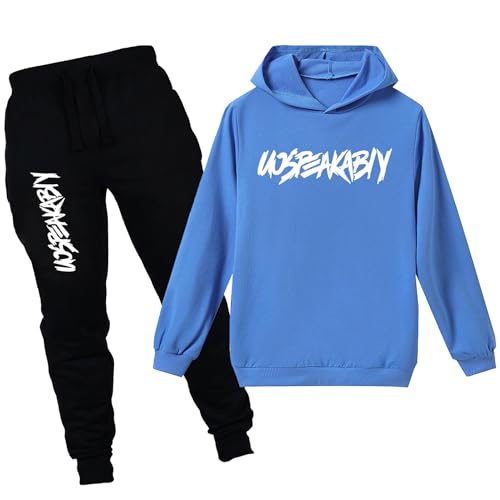amropi Boy's Kids Tracksuit Pullover Hoodie Jogging Pants Set 2 Pieces Sweatsuit Blue,10-11Years - Image 1