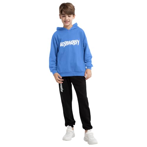 amropi Boy's Kids Tracksuit Pullover Hoodie Jogging Pants Set 2 Pieces Sweatsuit Blue,10-11Years - Image 4