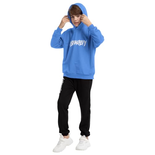 amropi Boy's Kids Tracksuit Pullover Hoodie Jogging Pants Set 2 Pieces Sweatsuit Blue,10-11Years - Image 5